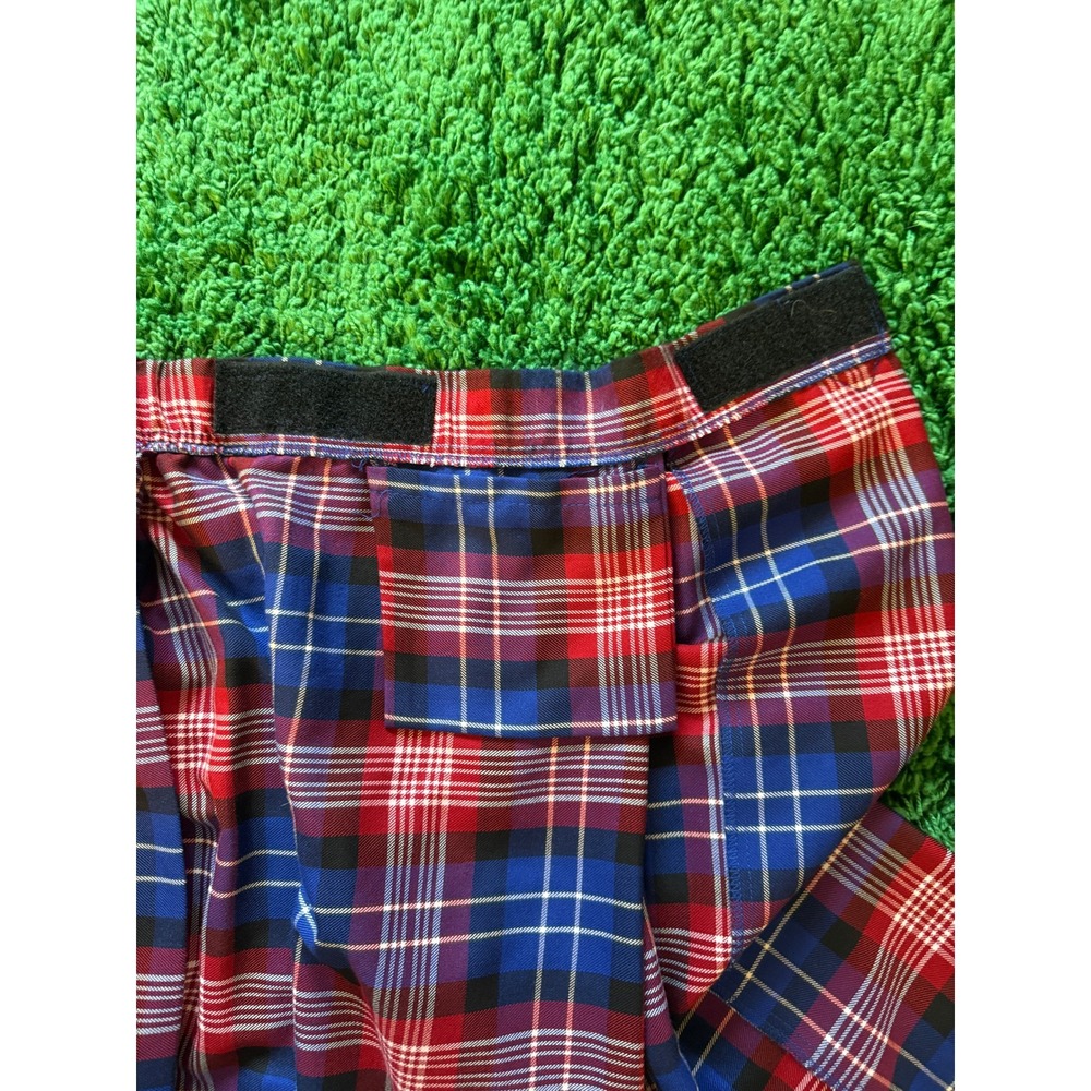 Sport Kilt Red Blue Tartan Plaid Pleated Mini Kilt with Pocket Mens Womens (B) - Picture 7 of 9